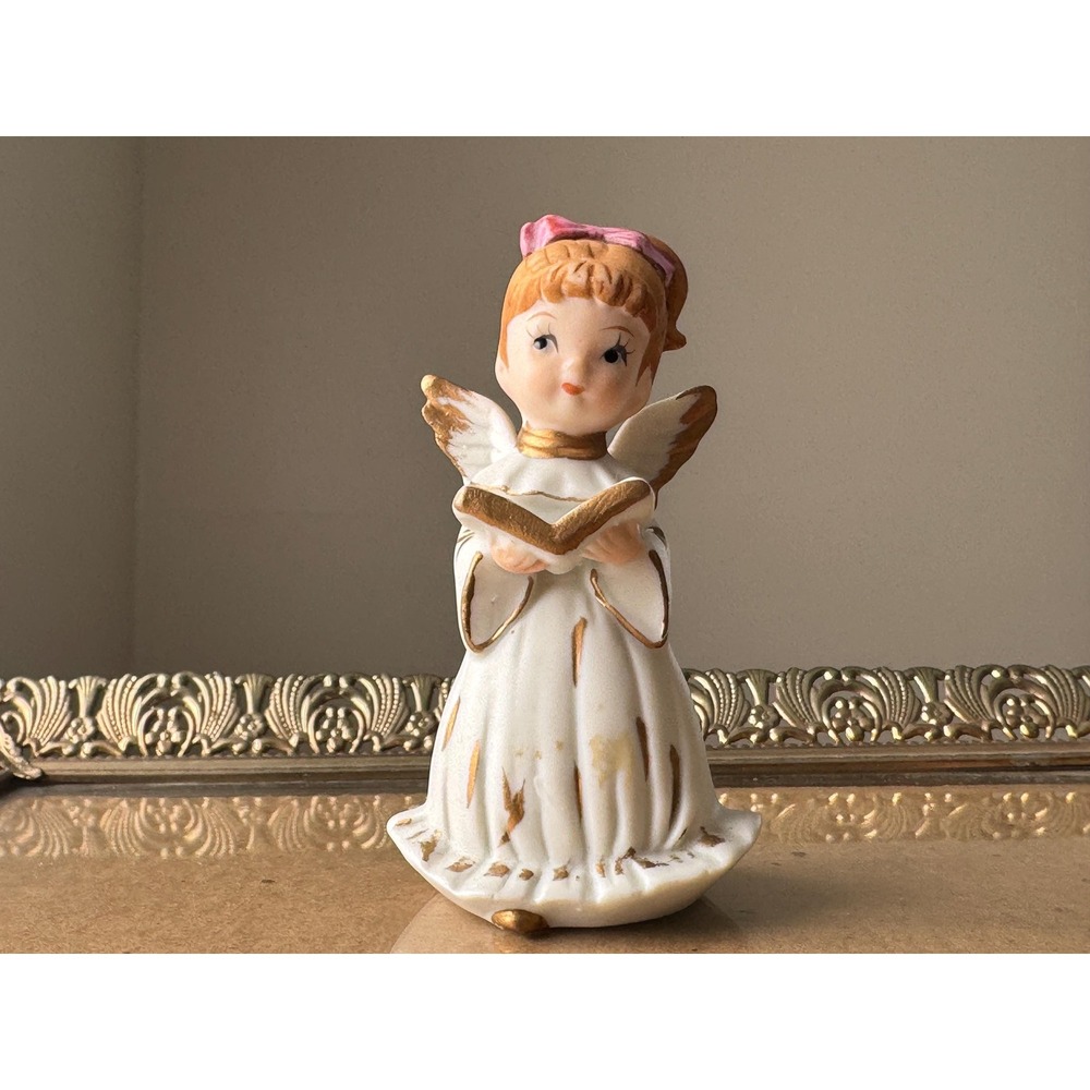 Vintage Brinn's Ceramic Choir Angel Figurine | Bisque Porcelain Mid Century
